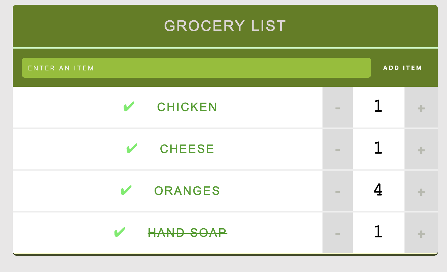 screenshot of grocerylist app